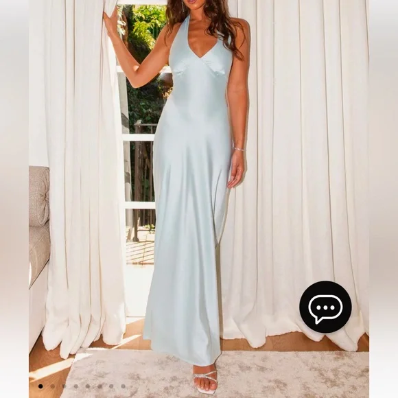 Blue Satin Maxi Dress - Picture 1 of 7